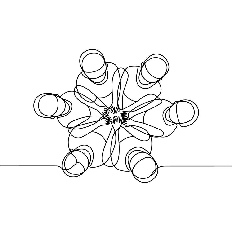 Overhead view of people with hands in the center teamwork vector