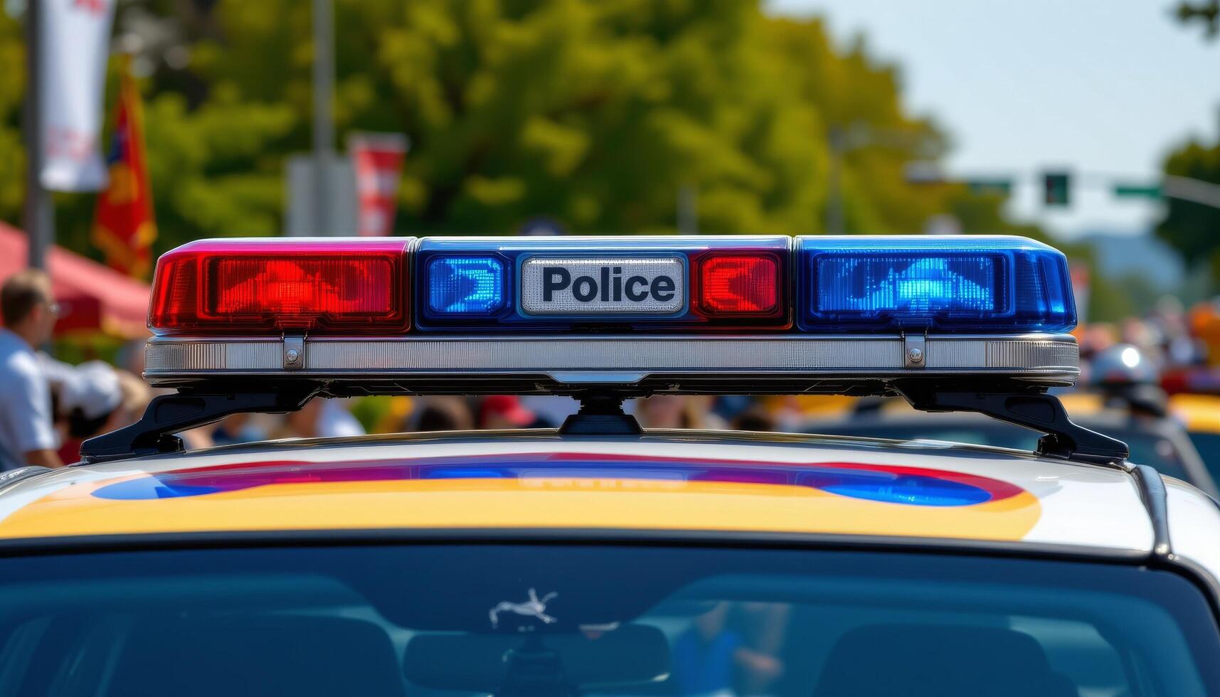 Police emergency lights on patrol car showing law enforcement response to incidents