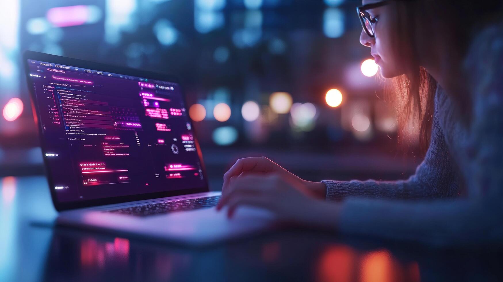 Focused coder at night photo