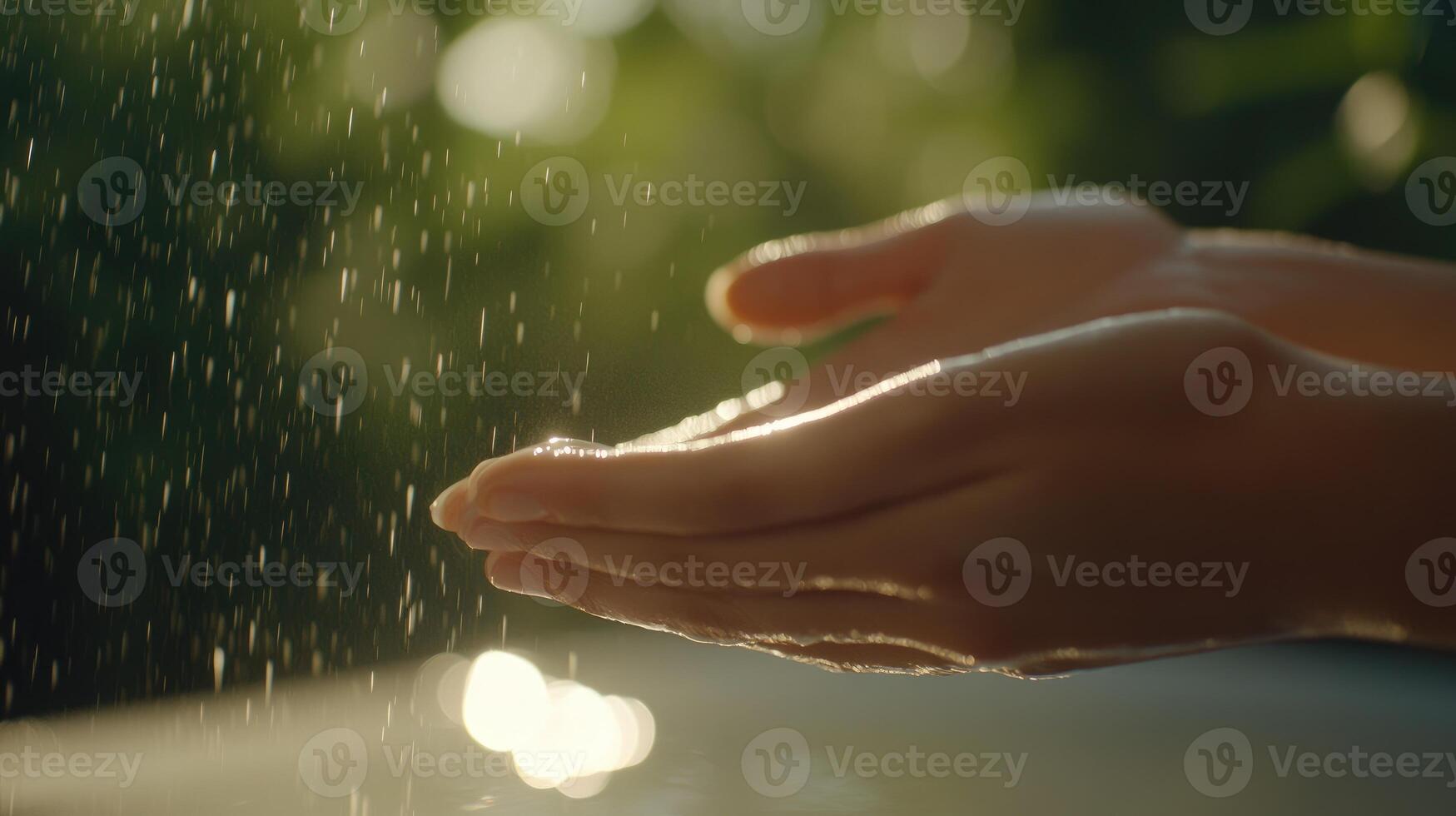 manos atrapando gotas de lluvia foto