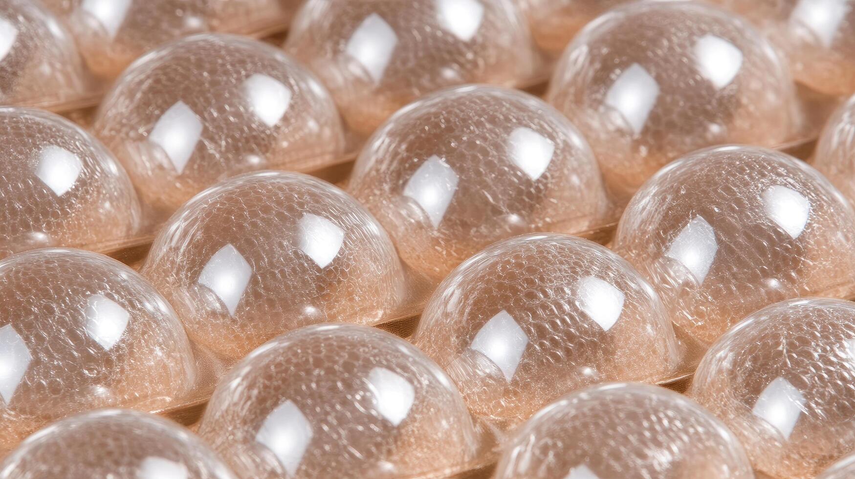 Closeup of many round, translucent objects in a grid pattern photo