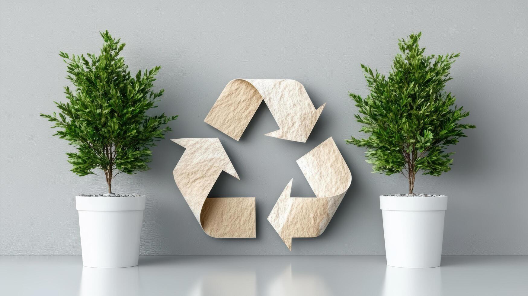 Recycle symbol in two pots on grey background 3d rendering photo
