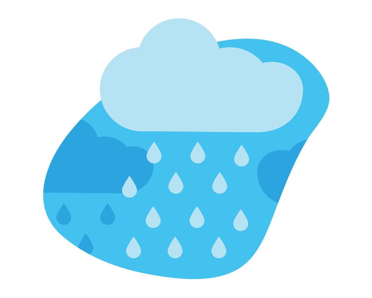 Rain in curved Shape. Clouds with Raindrops in sky. Precipitation, Downpour, drizzle. Autumn and spring Weather. Image for forecast app, climate infographic. Isolated. Flat style. illustration vector