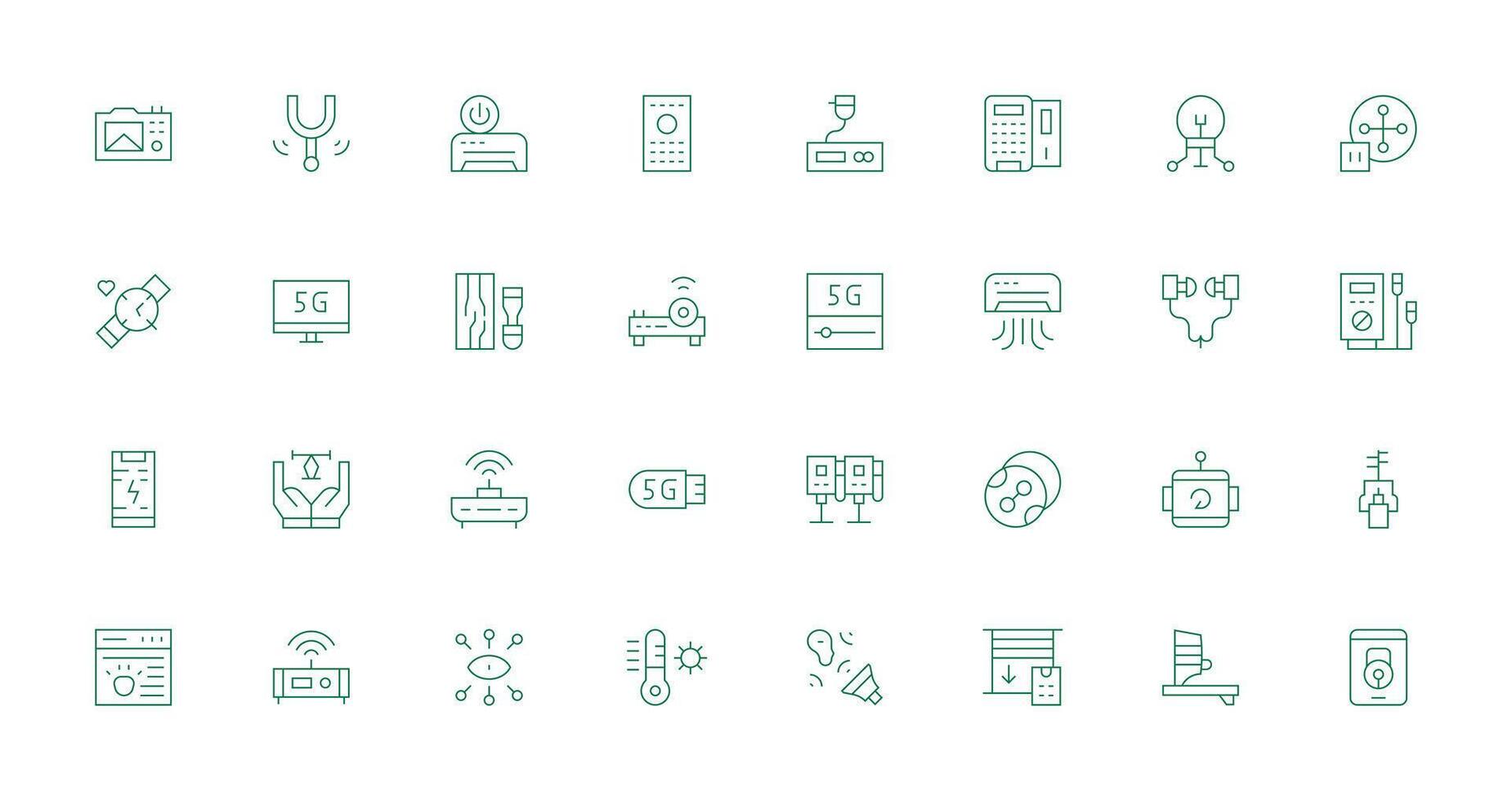 un conjunto de verde línea íconos ese incluir un computadora, un teléfono, y un computadora vector