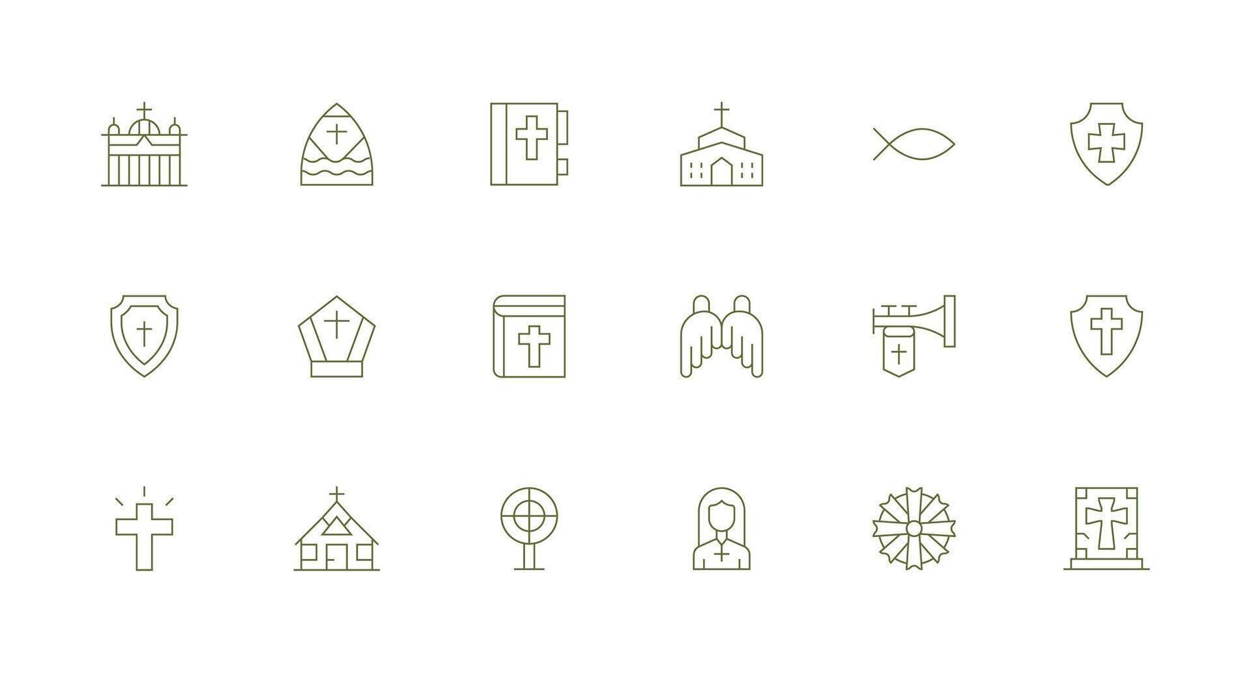 Christian Icon Set with 18 Minimal Line Graphics vector