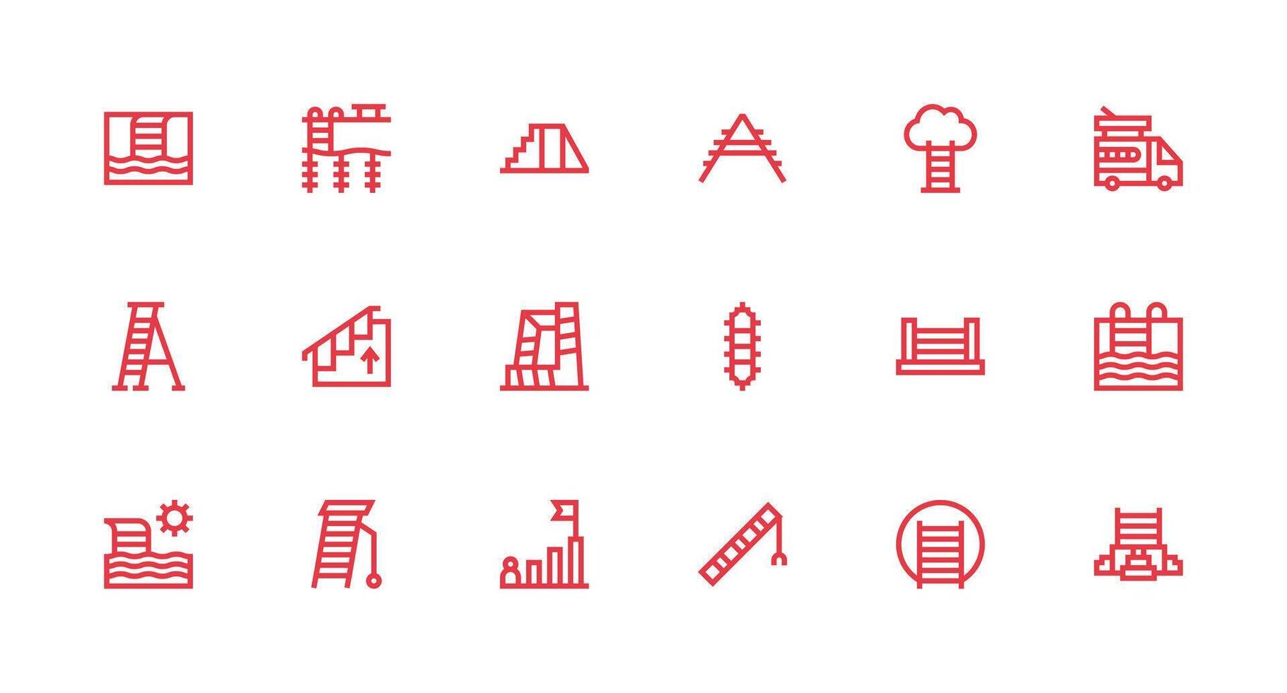 Ladder Design Icons featuring 18 in Strong Stroke Line Style vector