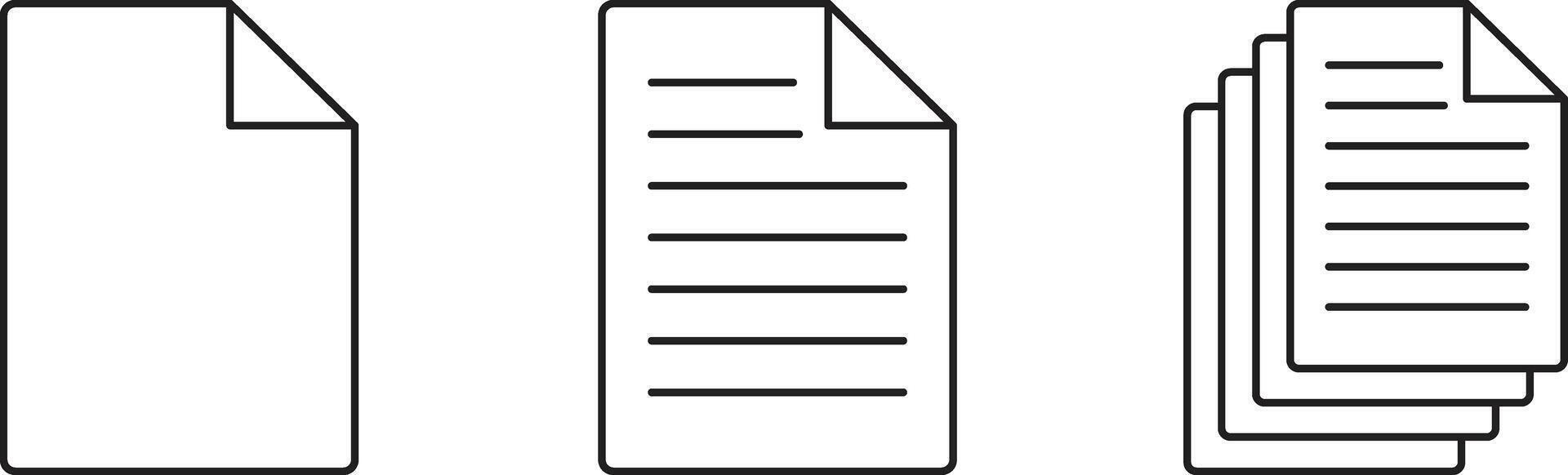 Three document icons representing a blank page a filled page and multiple pages vector