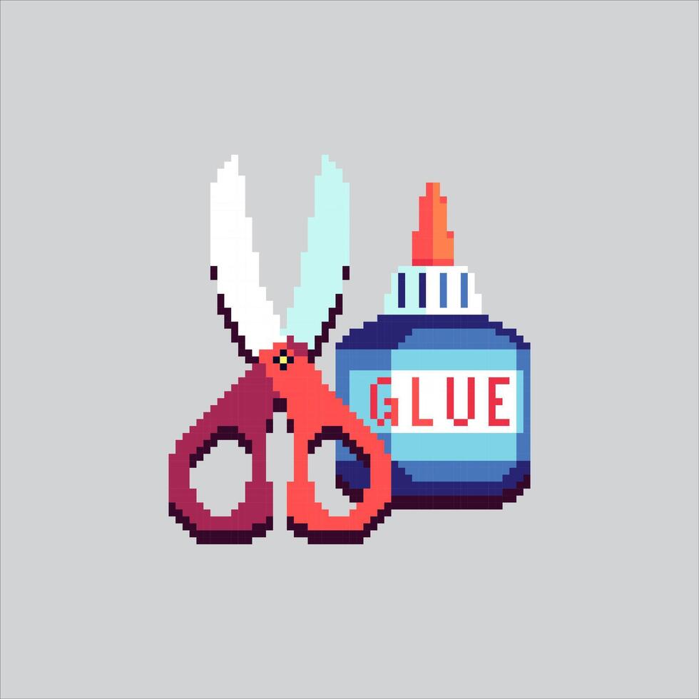 Pixel art illustration Scissors and Glue. Pixelated Office Tools. Scissors and Glue Office Tools Icon pixelated for the pixel art game and icon for website and game. old school retro. vector