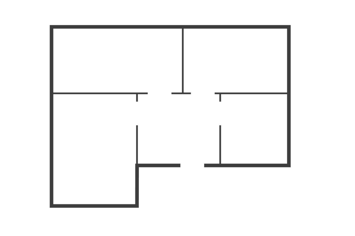 Floor plan simple icon room apartment modern unfurnished house line drawing, floor plan project, symbol. Technical architecture draw. Structure shape, build layout with doors and windows. vector