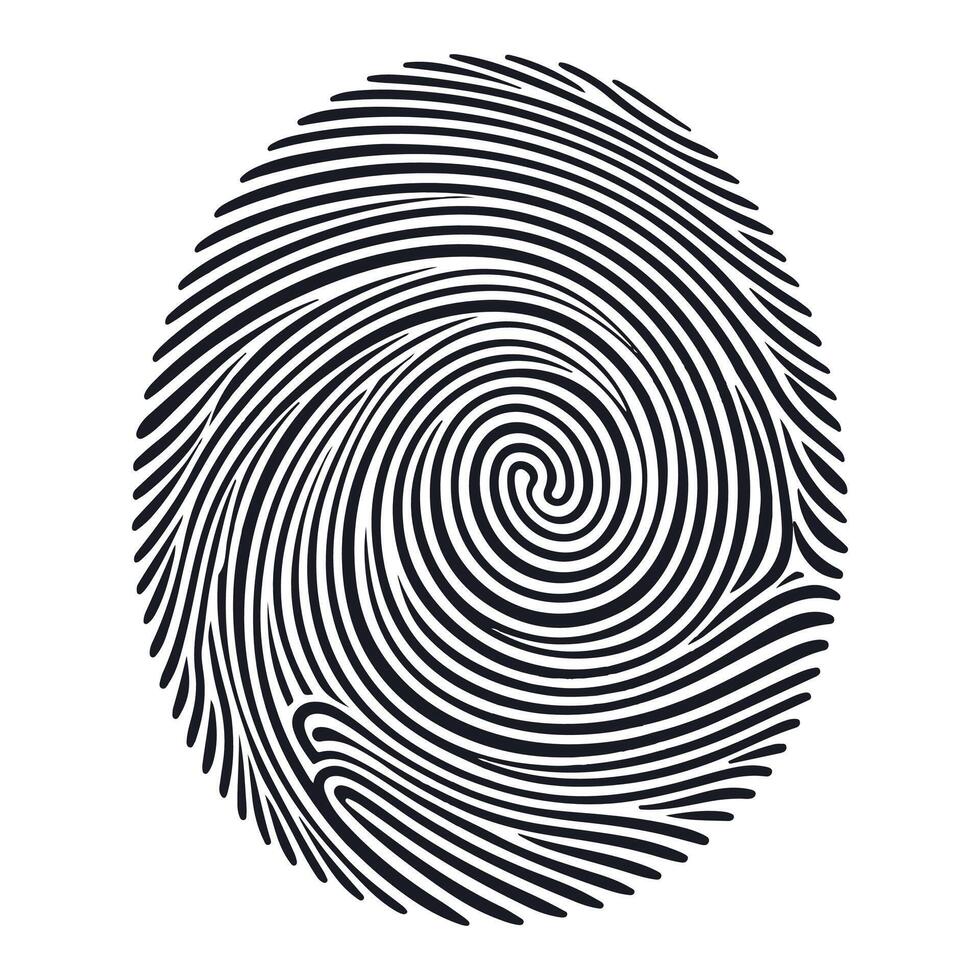 Detailed fingerprint silhouette black forensic biometric security identity scan pattern illustration isolated on white background vector