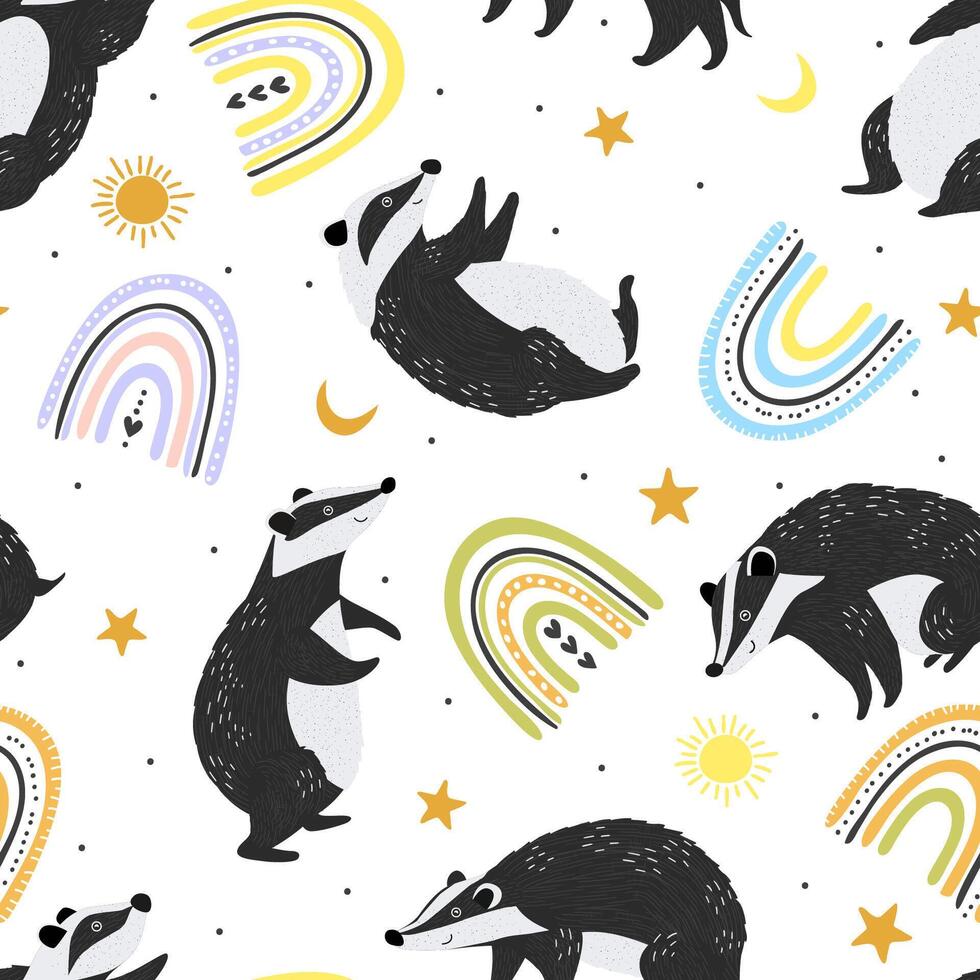 Colorful badger and rainbow pattern vector