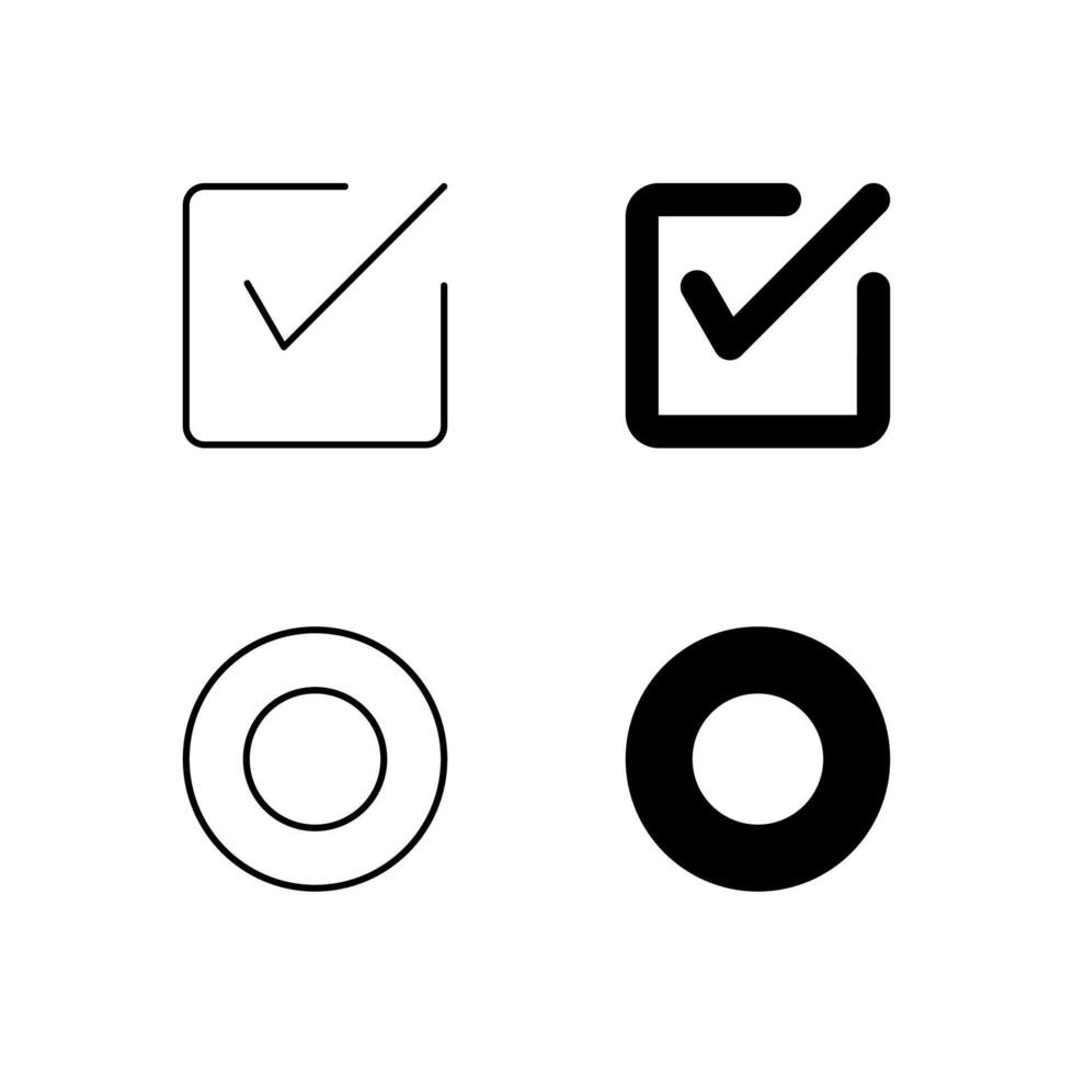 Checkbox and Radio Button Icon Collection in Line and Solid Style vector