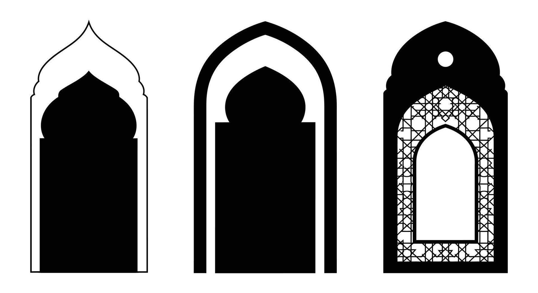 Three arched windows in different styles vector