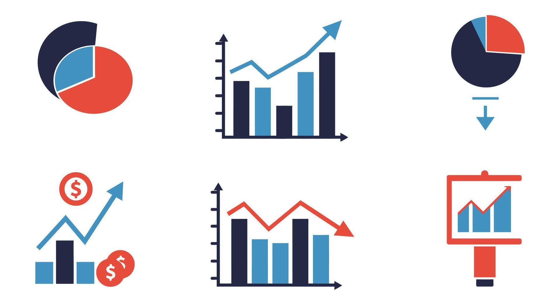 Various graphs and charts on a white background vector