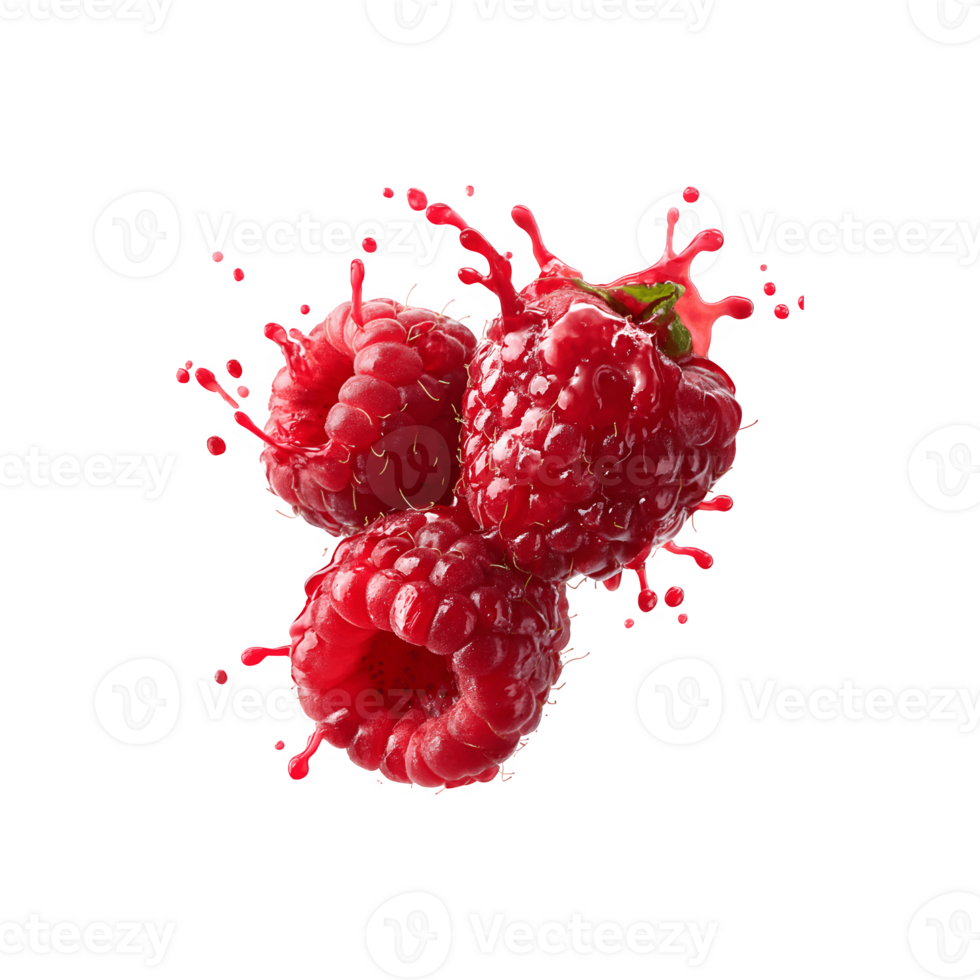 Dynamic Raspberry Juice Splashing Around Raspberries, Isolated Image png