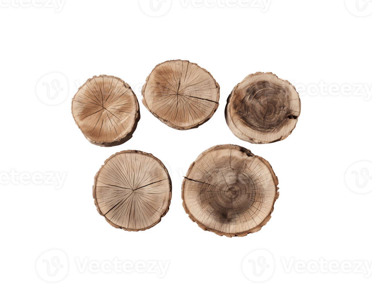 Circle of Tree Trunk Pieces with Visible Grain Pattern, Isolated on Transparent png