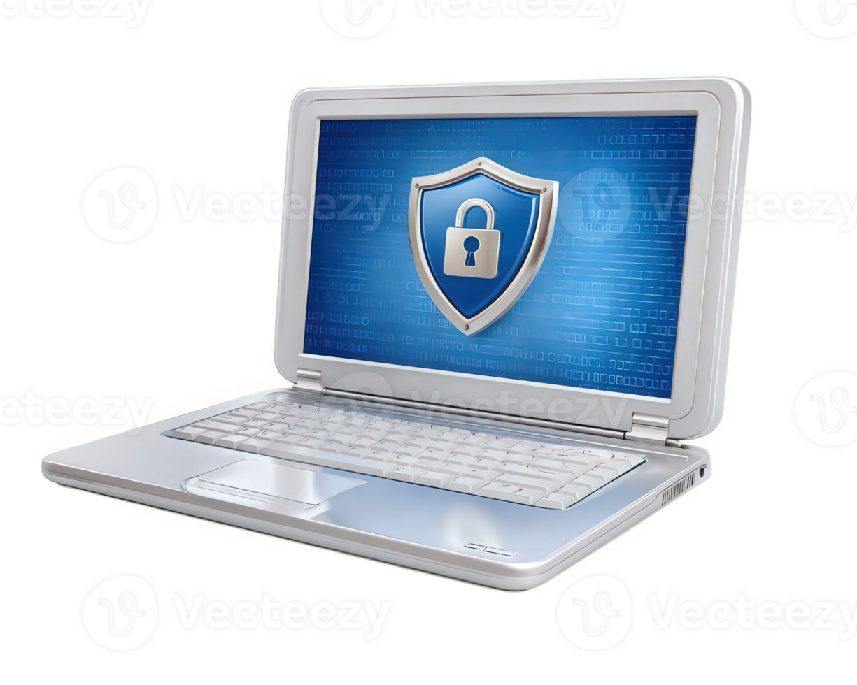 Laptop cybersecurity shield lock technology security protection data digital blue computer internet privacy safe encryption online information screen password secure network access system modern png