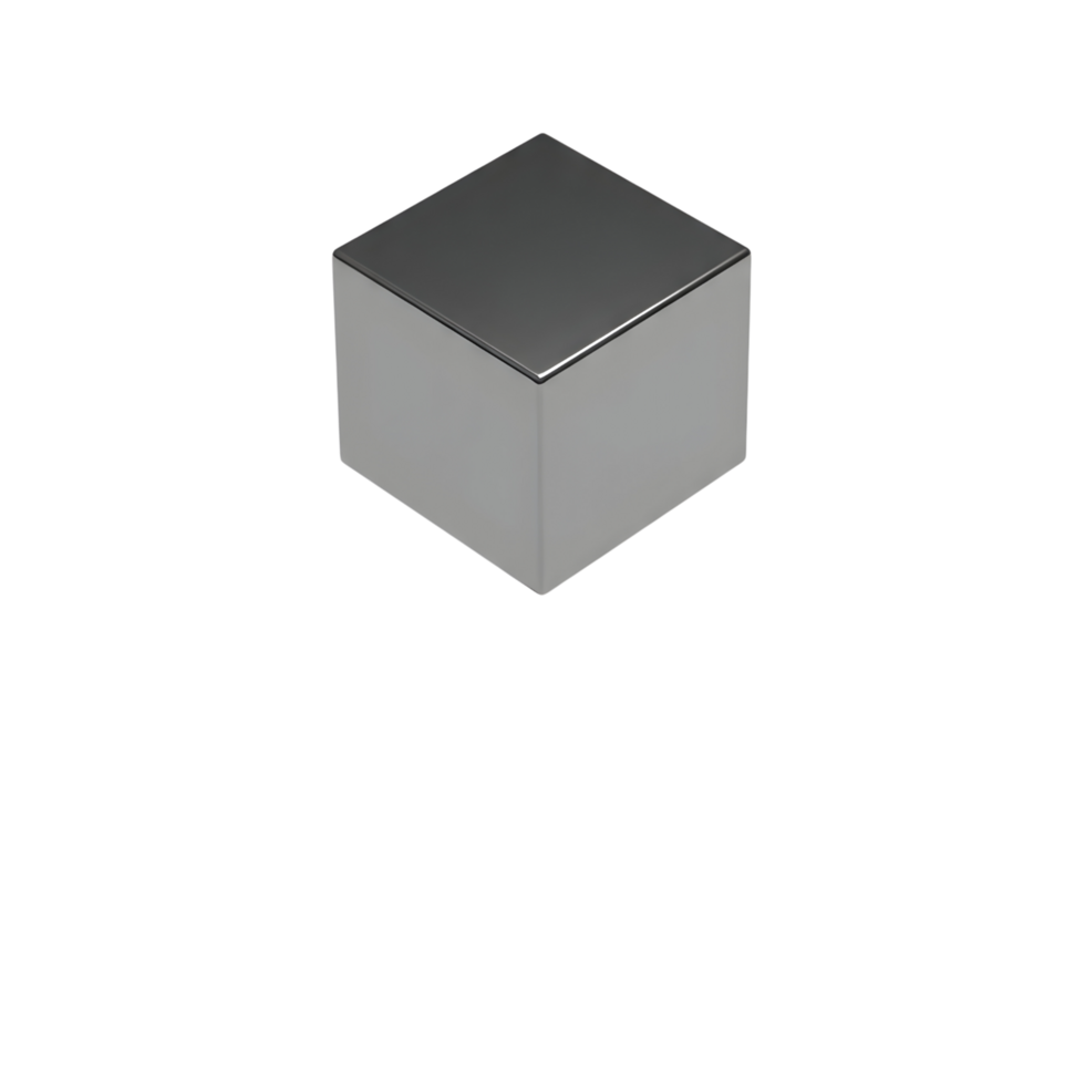 Minimal gray cube representing 3D geometric shape design and digital modeling simplicity png