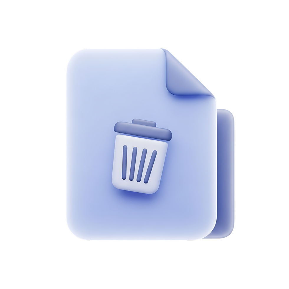 3d render of a document icon with a trash can symbol, isolated on transparent background png