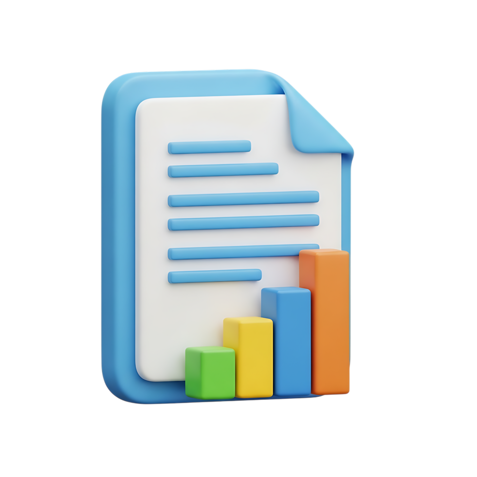 3d icon of a document with a bar chart and financial data isolated on transparent background png