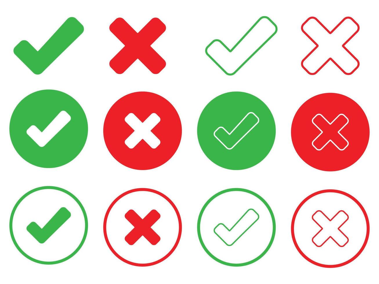 Set of check and cross marks isolated on white background for web design vector