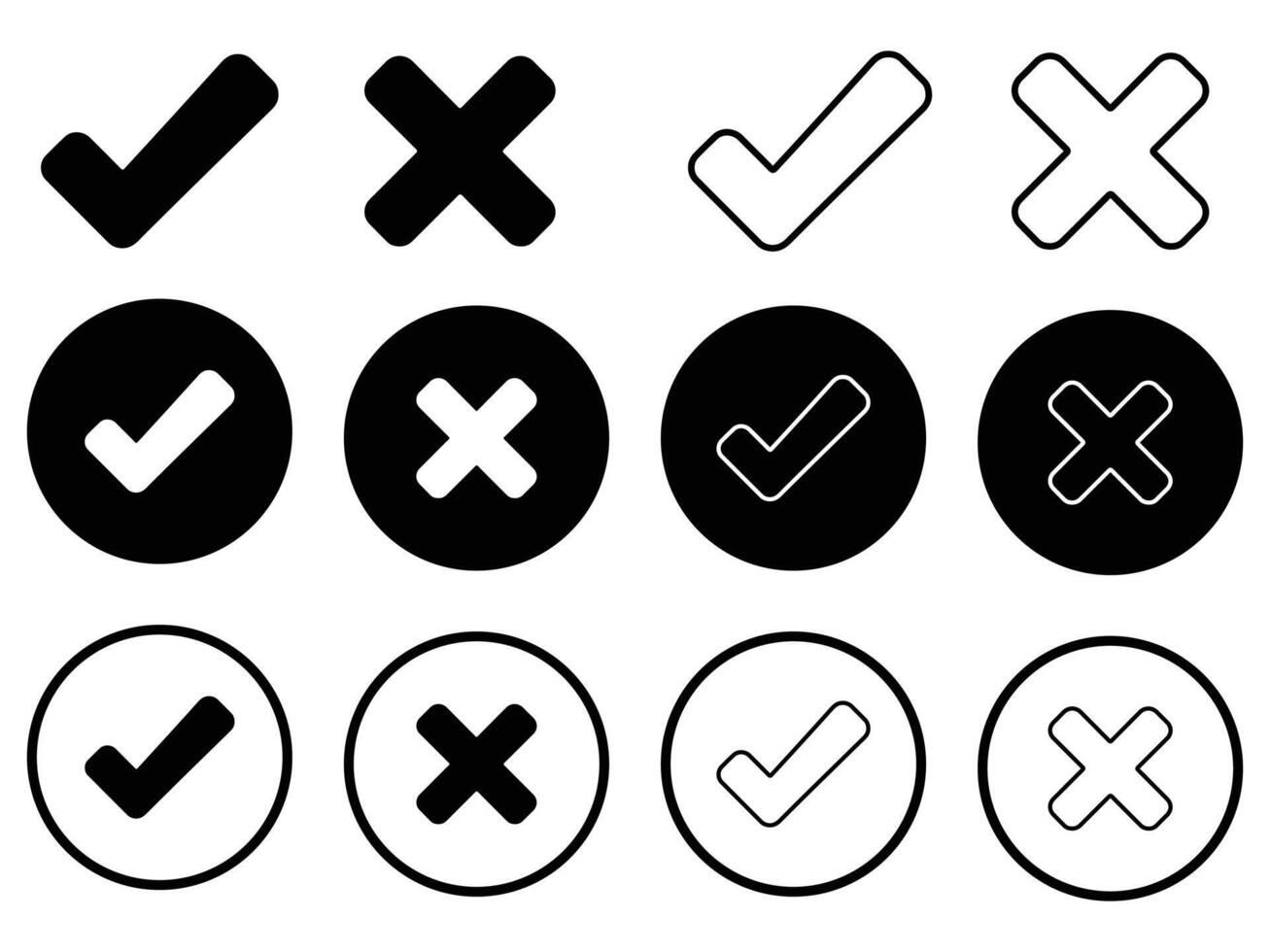 Check and cross marks isolated on white background for user interface design vector