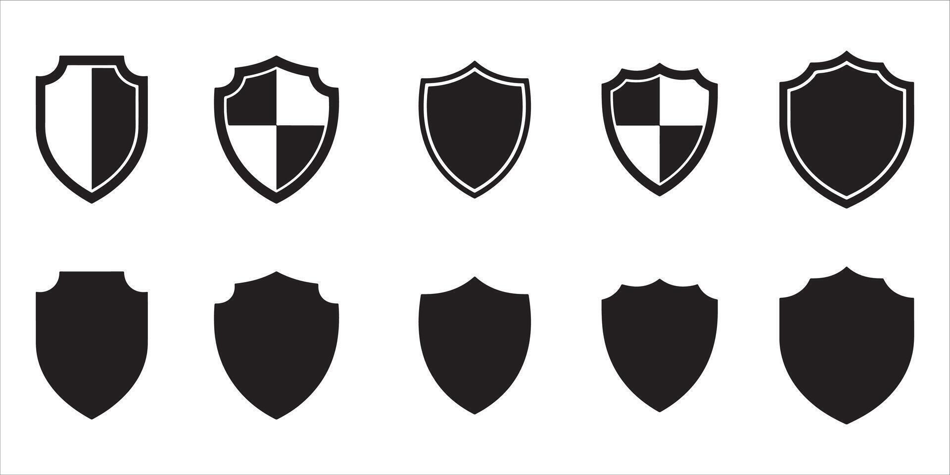 Set of different shield shapes isolated on white background for security concept vector