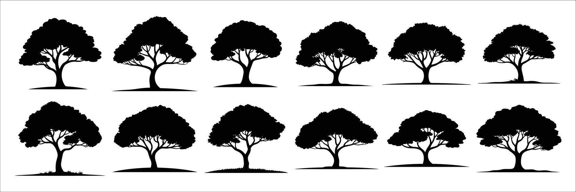 Collection of tree silhouettes isolated on white background for design element vector