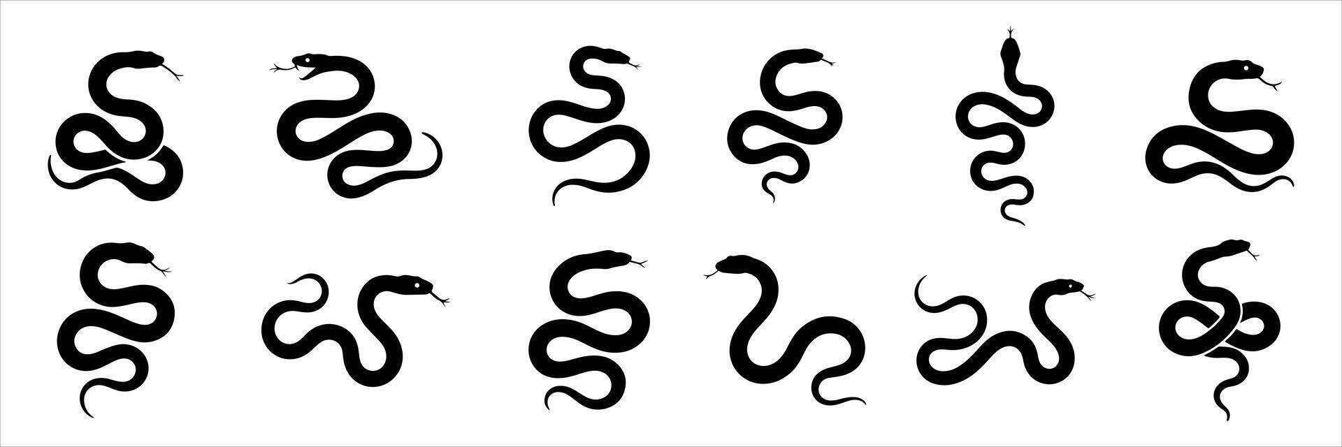 Set of snake silhouettes isolated on white background for graphic design use vector