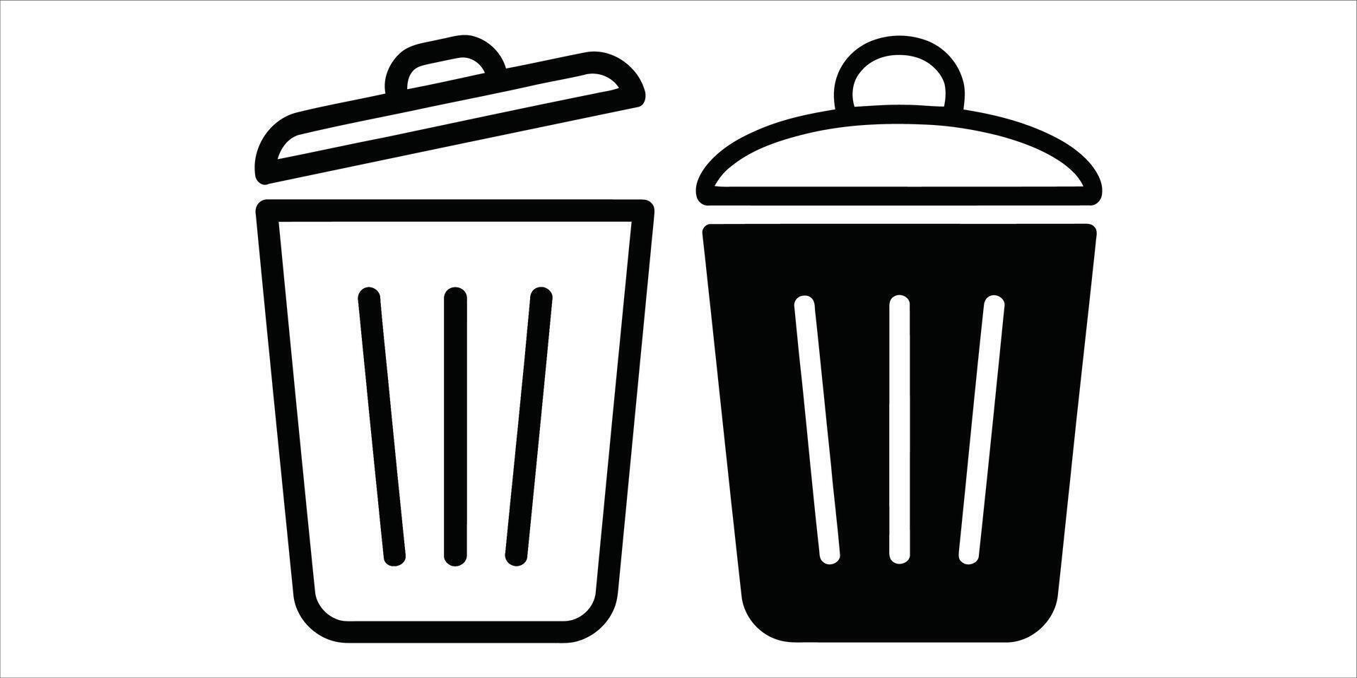 Two trash cans, one open and one closed isolated on white background vector