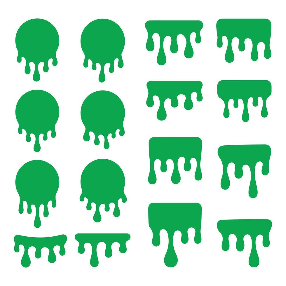 Green slime dripping shapes isolated on white background for graphic design use vector