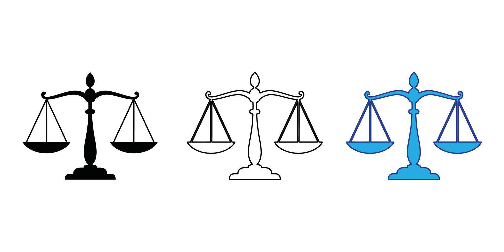 Scales of justice symbol isolated on white background in three different styles vector