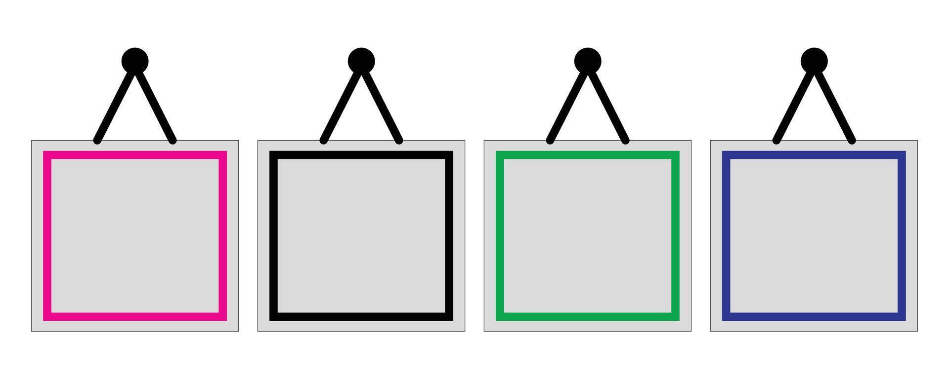 Collection of colorful square frames hanging on a rope isolated on white background vector