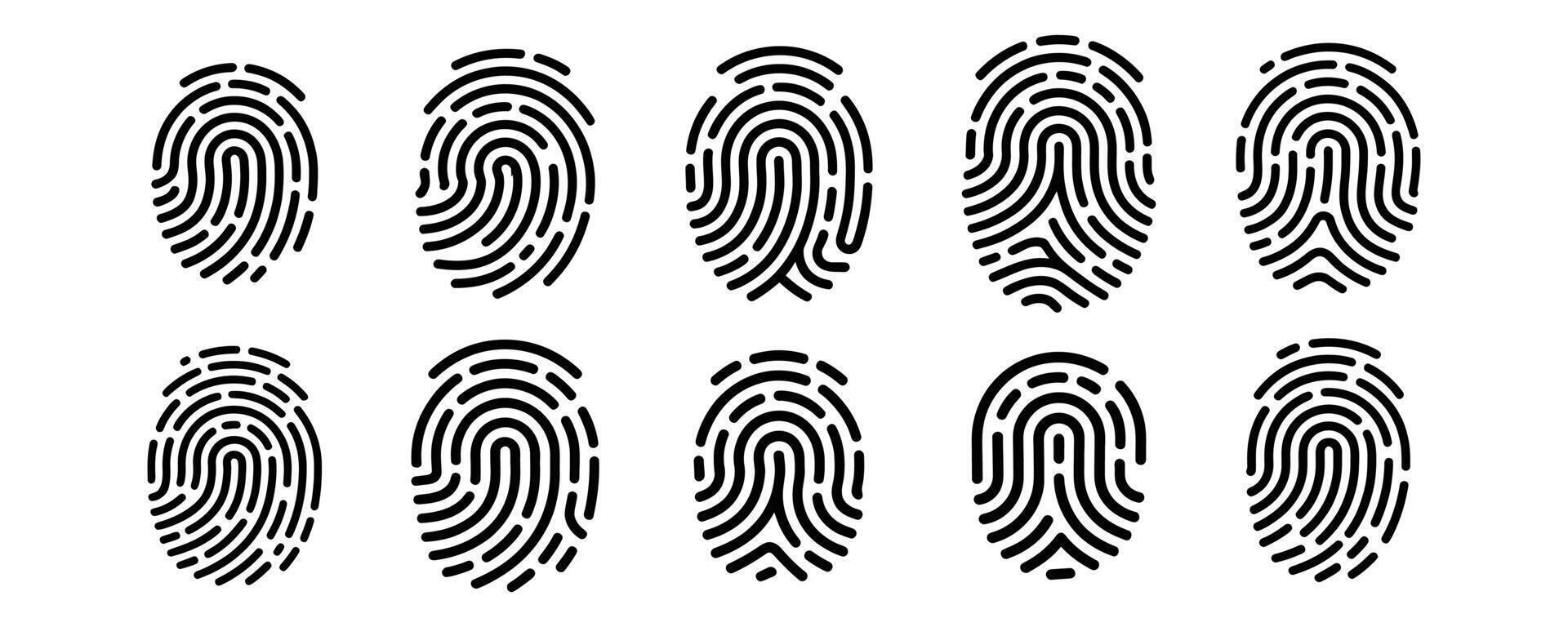 Set of fingerprint patterns isolated on white background for security purposes vector