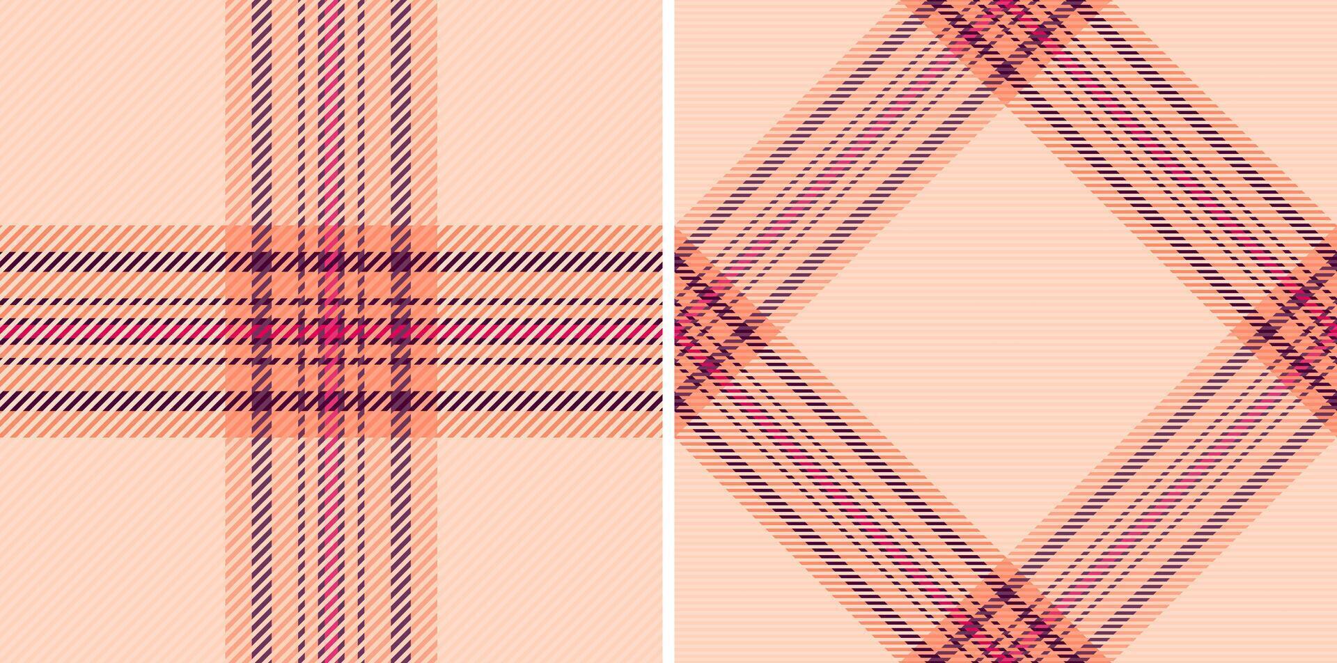 Elegant peach and mauve plaid patterns, perfect for textile design, fashion, or website backgrounds. Two distinct styles offer versatile design options. vector