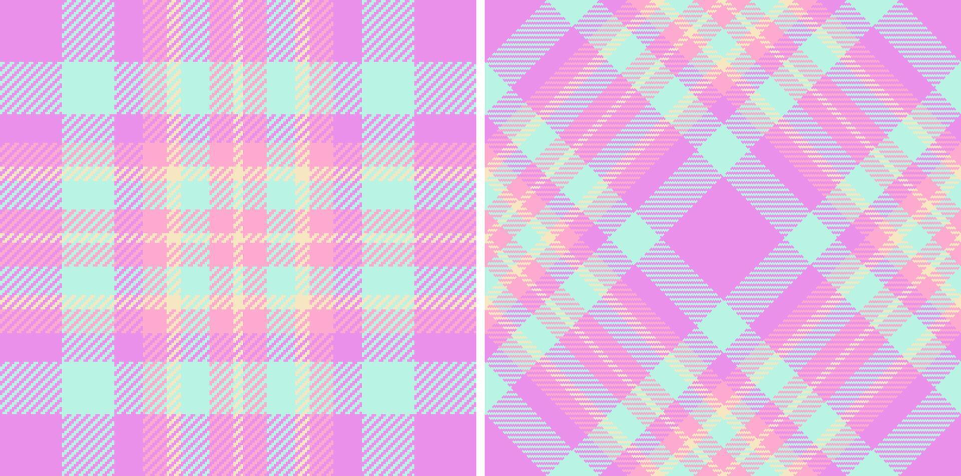 Two pastel tartan patterns sidebyside. One is a classic plaid, the other a diagonal argyle. Use for textiles, design, or a retro aesthetic. vector