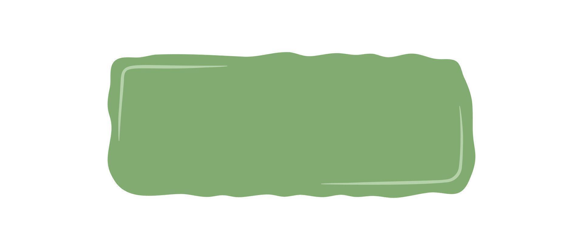 Organic wavy rectangle blank frame sticker with hand drawn patch style and empty label. Simple background and text element, ideal for mockup template or note card in green. vector