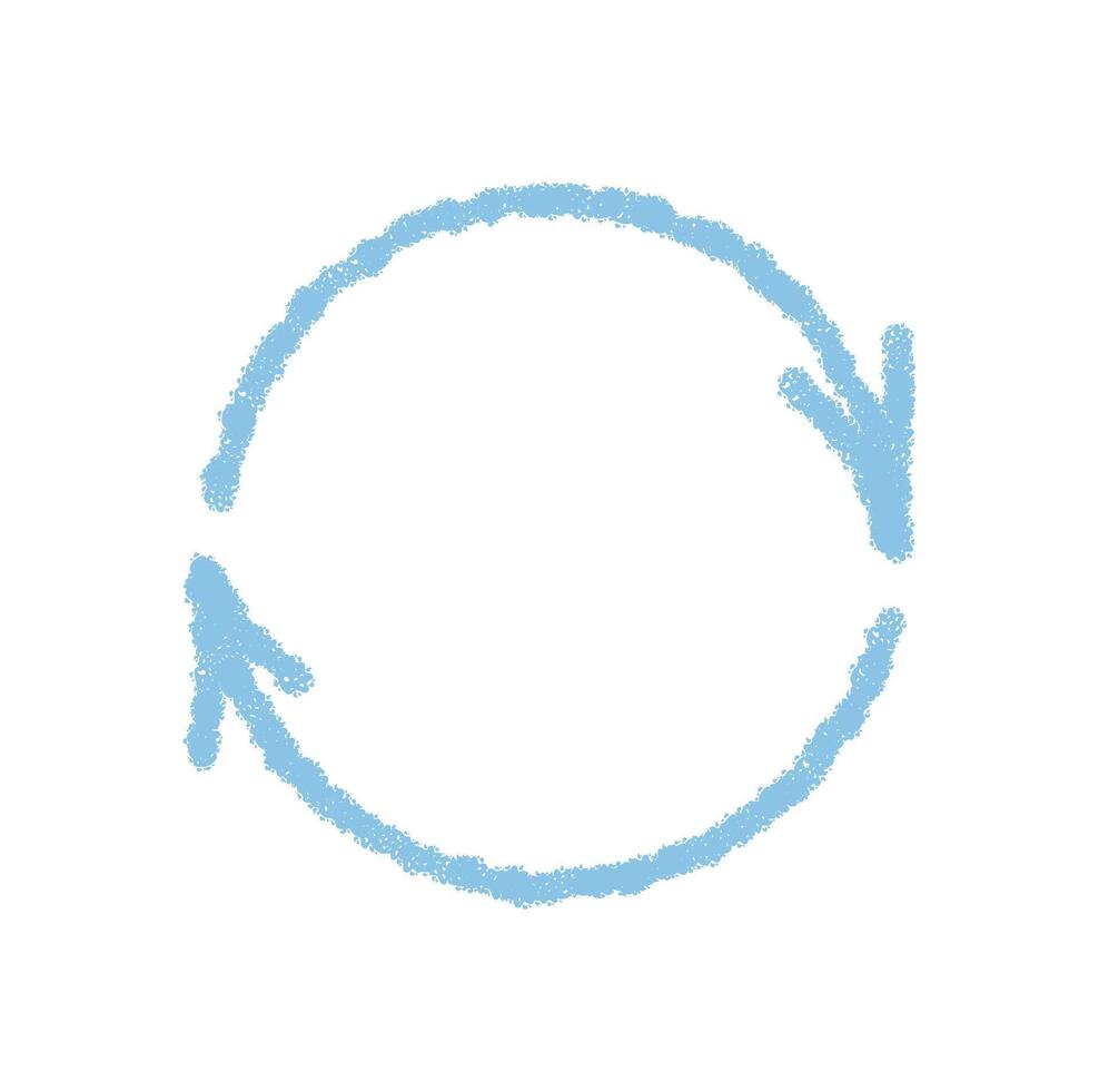 Wavy blue crayon arrow forms a handdrawn circle and pointer icon with bold stroke. The element gives a graphic, artistic style and dynamic feel, ideal as symbol or creative visual. vector