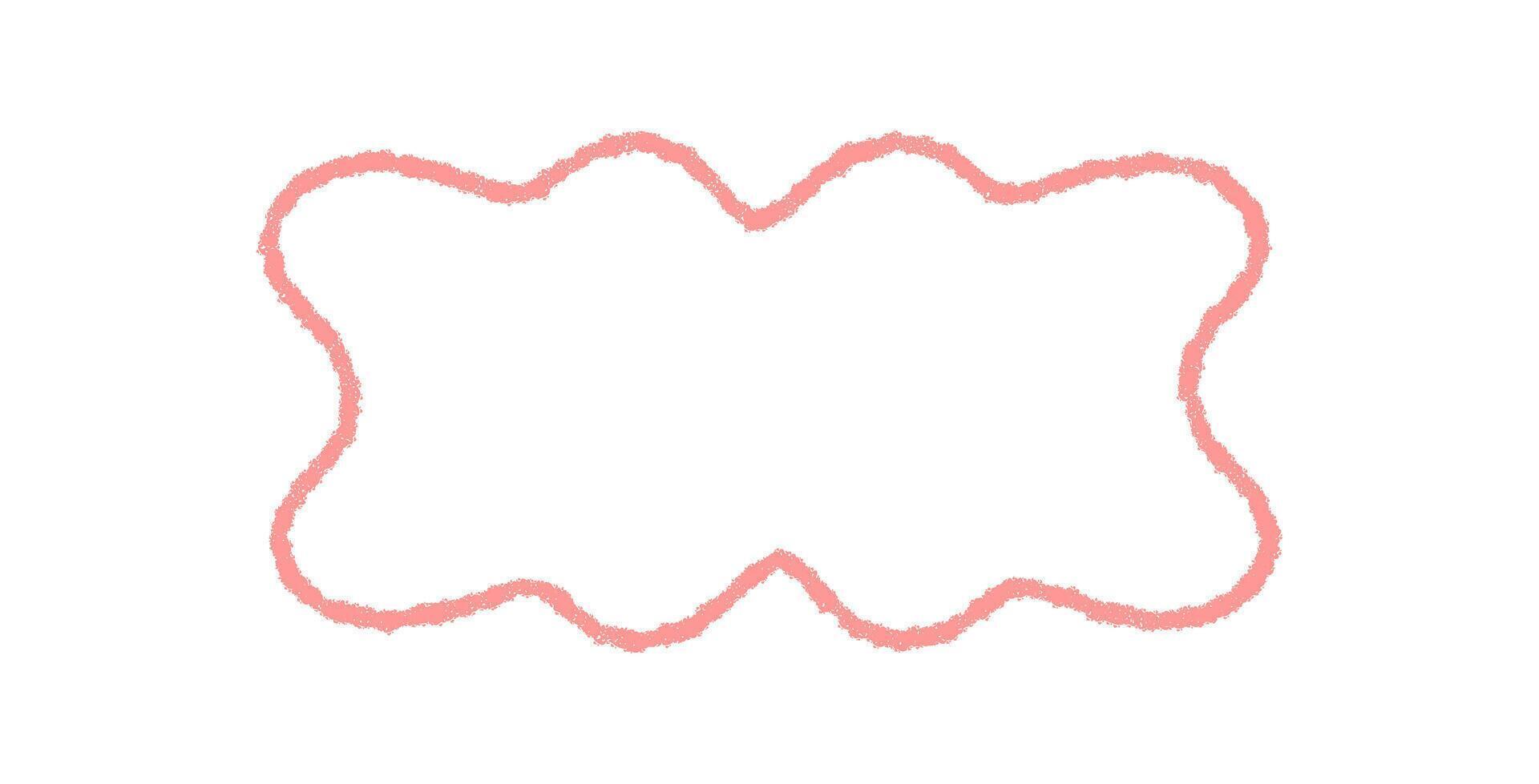 Groovy crayon wavy rectangle border with retro sketch outline. Scallop doodle frame and chalk detail enhance a graphic y2k background, giving a stylish vintage and playful accent to any modern art vector