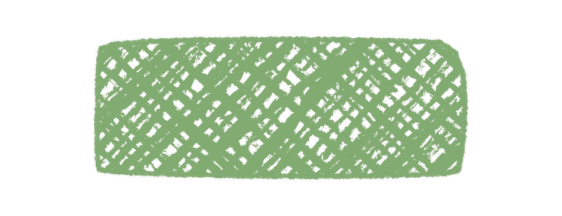 Organic crayon sketch rectangle frame forms textured patch. Scribble border and rough surface create abstract text background, perfect for contemporary graphic template in green. vector