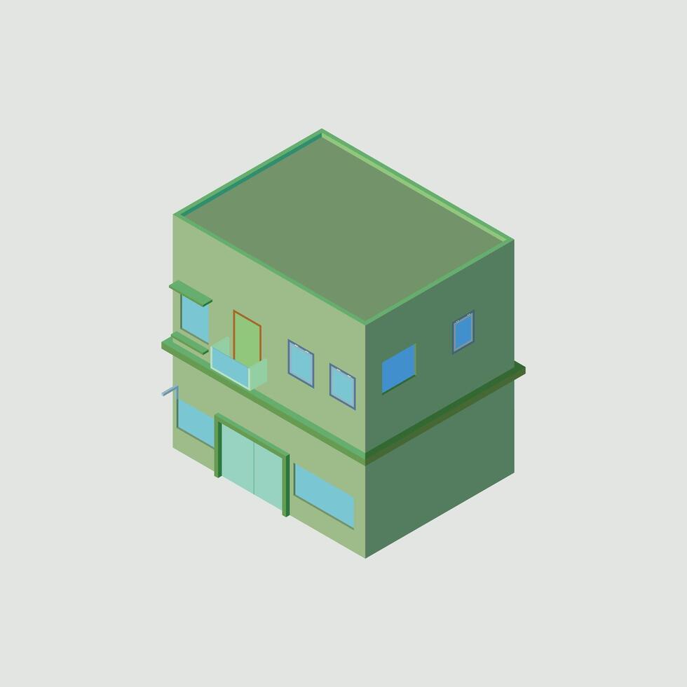a 3d model of a small building with a window vector