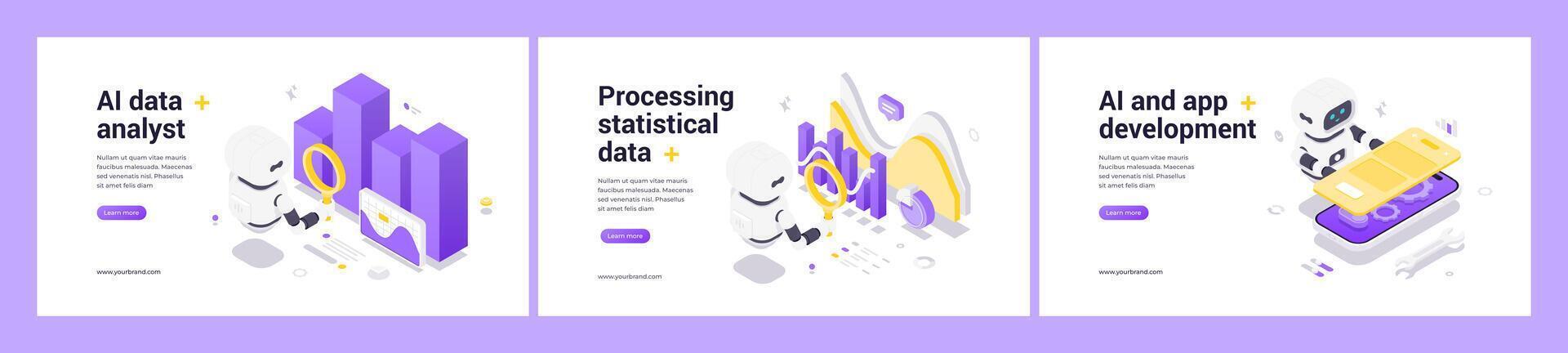 Modern Isometric Web Banner With Artificial Intelligence Robot For Statistical Data Analysis And App Development vector