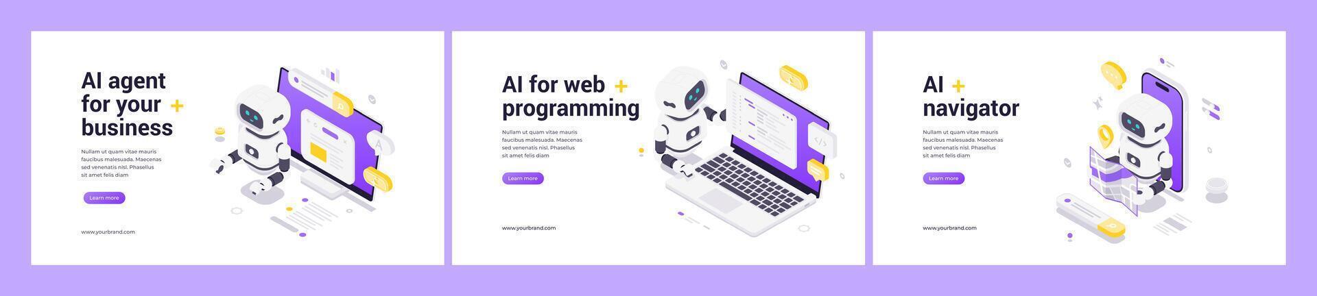 Modern Isometric Web Banner With Artificial Intelligence Robot For Business Programming And Navigation vector
