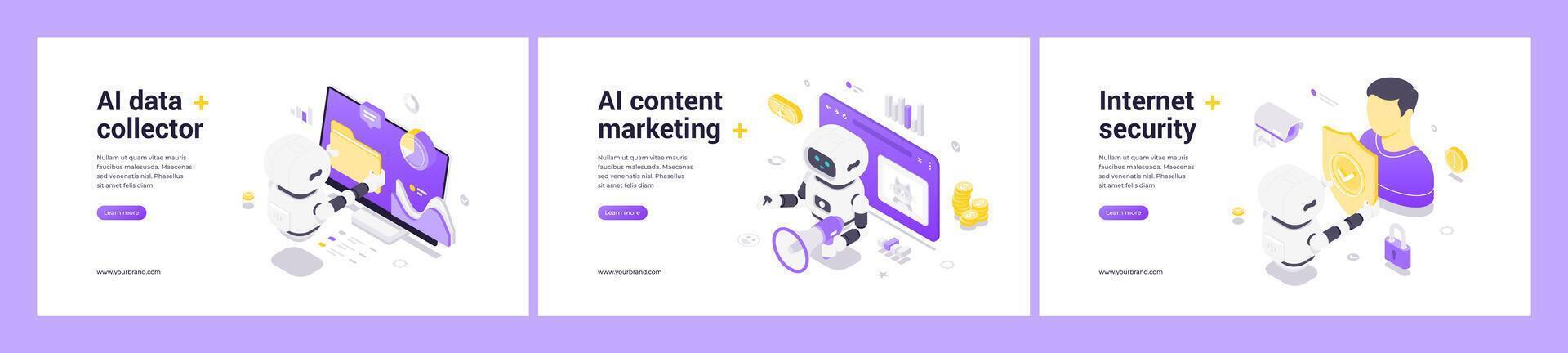 Modern Isometric Web Banner With Artificial Intelligence Robot For Data Marketing And Security vector