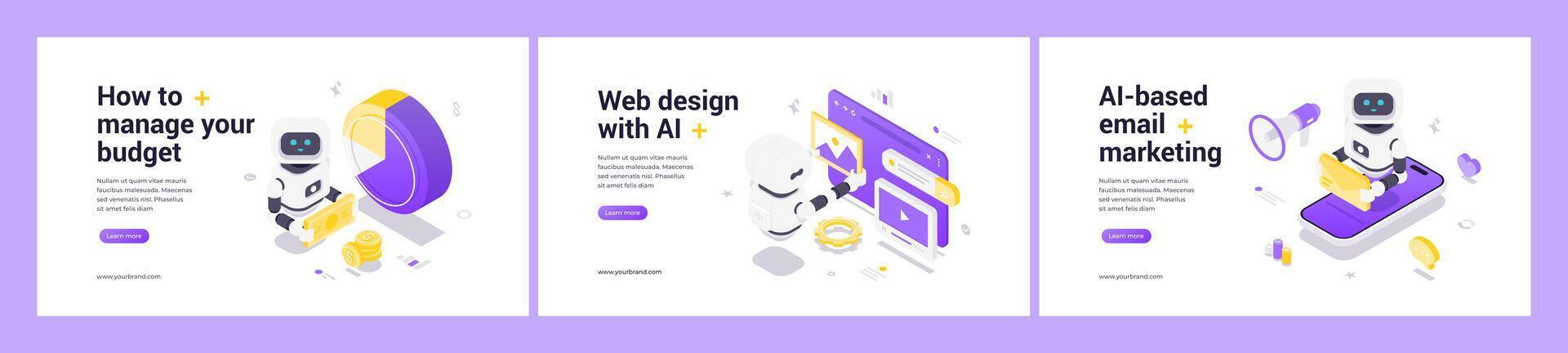 Modern Isometric AI Web Banner Templates For Budget Management Web Design And Email Marketing vector