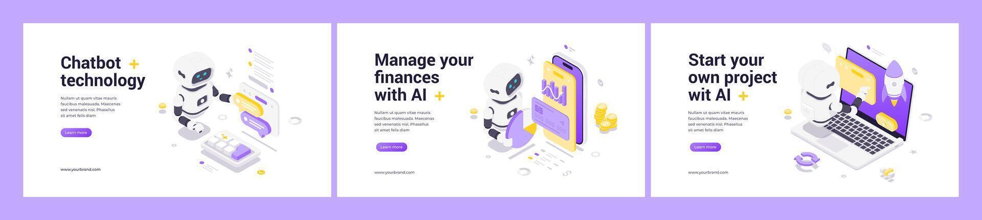 Modern Isometric Web Banner With Artificial Intelligence Robot For Technology Finance And Startup vector