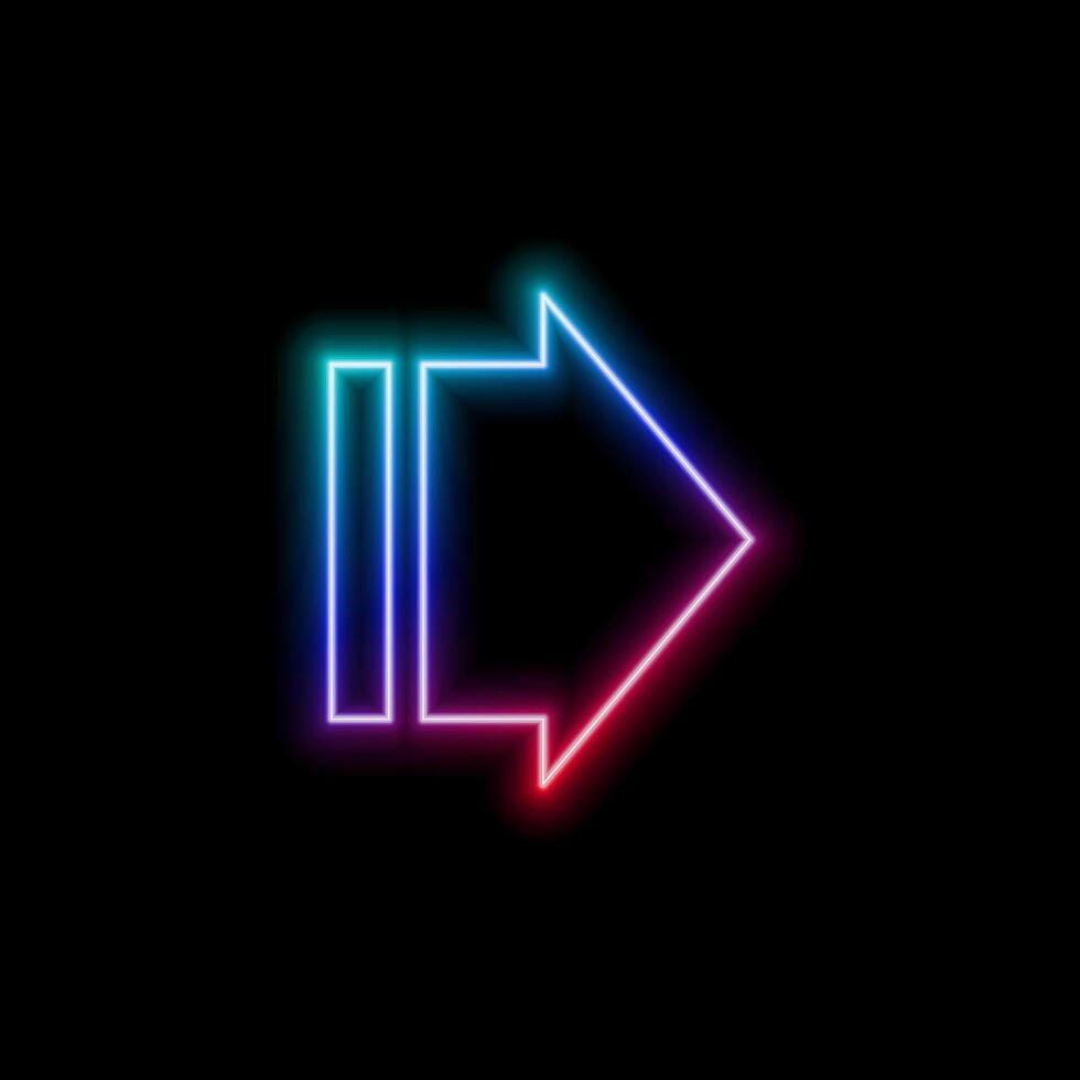 Neon blue color right arrow direction icon. Flashing direction indicators. 3D rendering of glowing neon arrows on a black background. vector