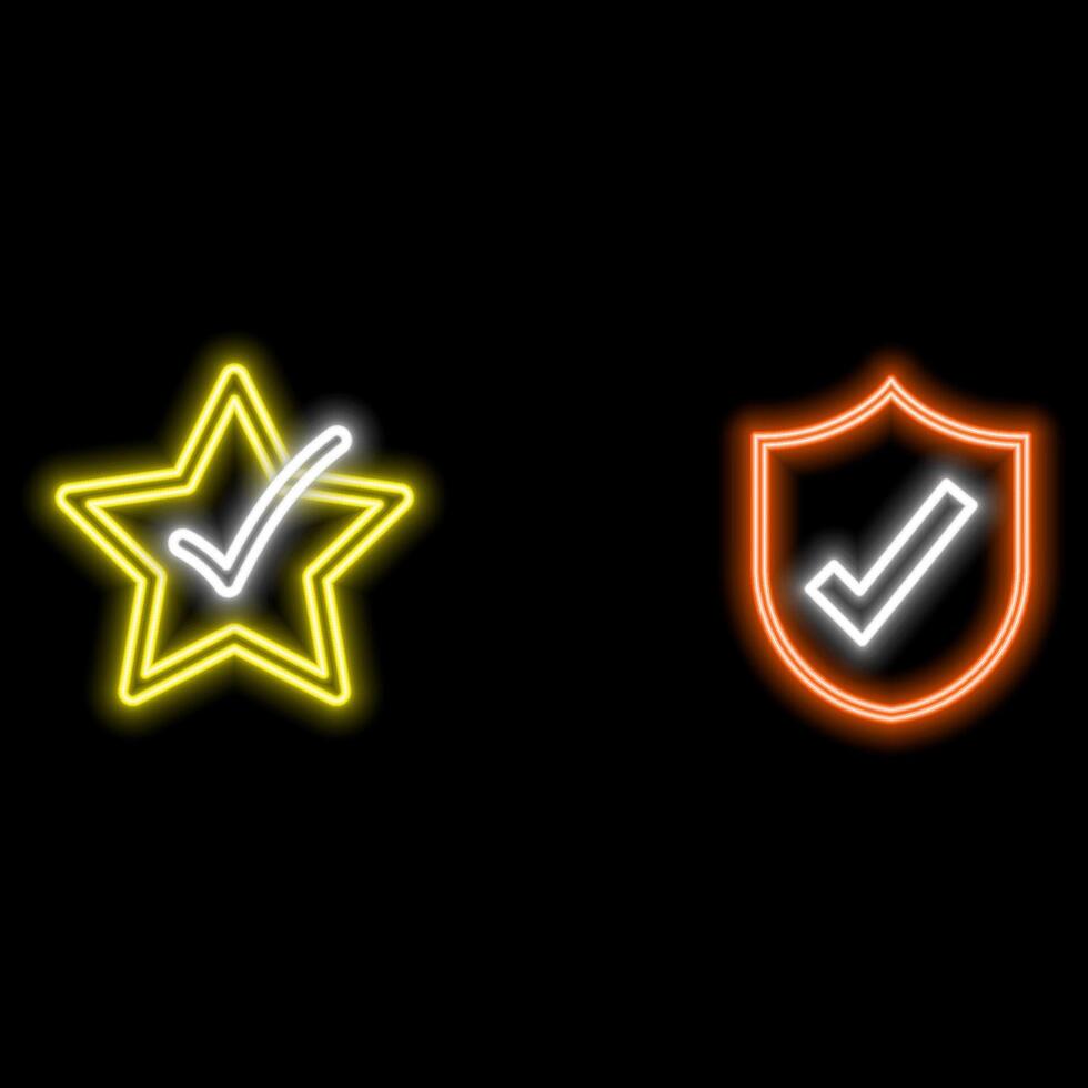 Verified login line icon. neon style. linear style sign for mobile concept and web design. Badge with a check mark outline icon. vector