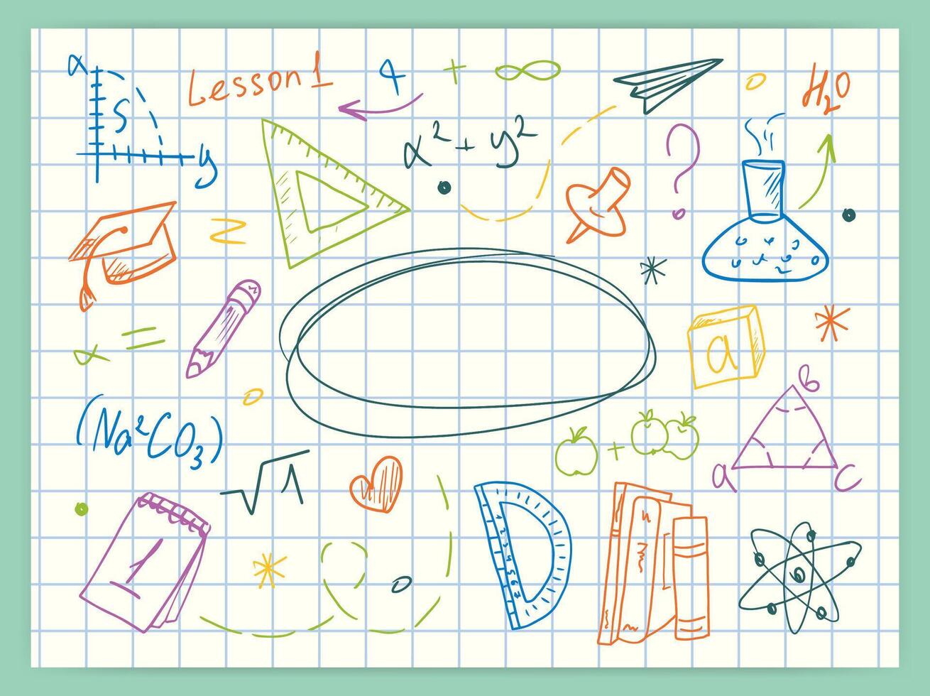 Rectangular Back to School banner with hand-drawn drawings on a lined notebook page, with space for text. , announcements about the start of the school year, and a school poster vector