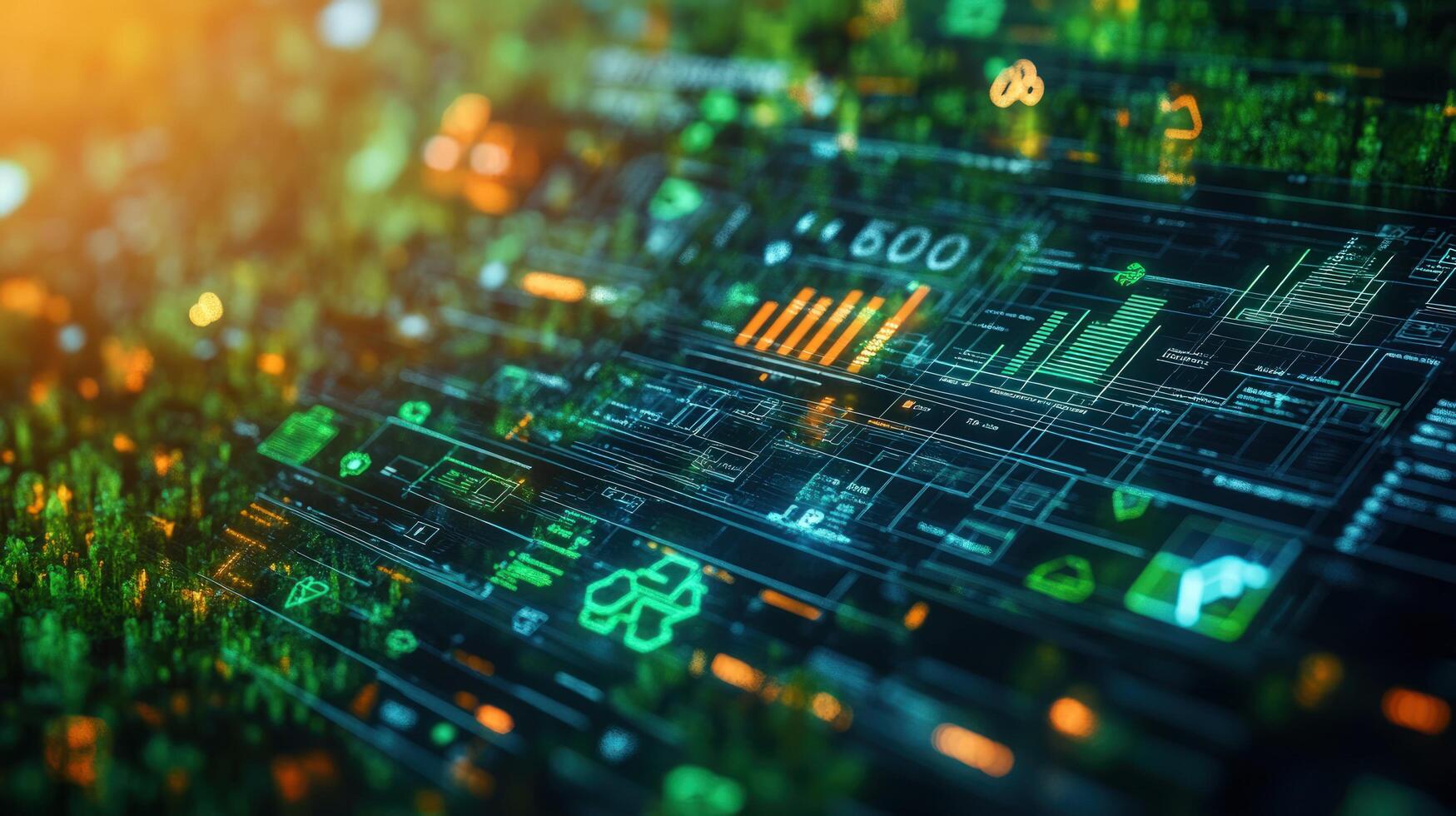 Futuristic data visualization interface with dynamic displays photo